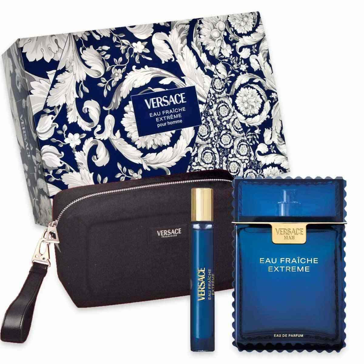 Versace Eau Fraiche Extreme 100ml EDP + 10ml Mini + Toiletry Bag for Men Gift Set