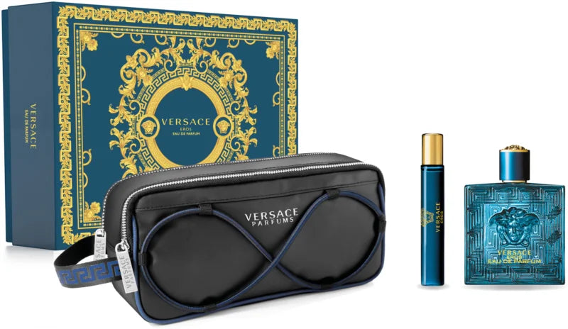 Versace Eros for Men 100ml EDT + 10ml Mini + Toiletry Bag for Men Gift Set