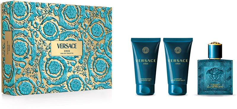 VERSACE Eros 50ml EDT + 50ml Aftershave Balm + 50ml Shower Gel for Men Gift Set